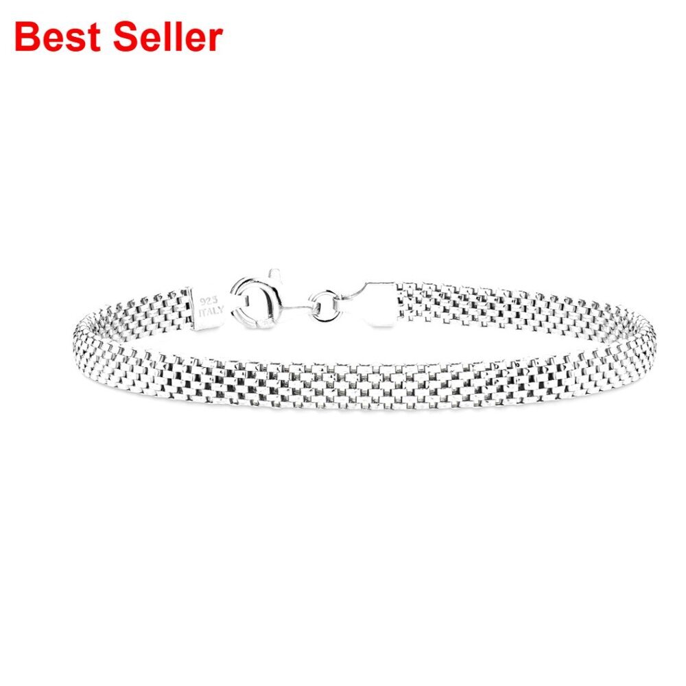 925 Sterling Silver Italian 5mm Mesh Link Chain Bracelet